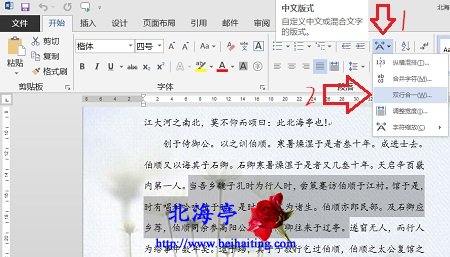 Word2013双行合一在哪里,Word2013怎么设置双行合一---中文版式菜单
