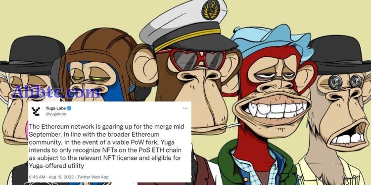 无聊猿紧抱以太坊PoS！Yuga Labs：合并后仅承认ETH PoS链NFT