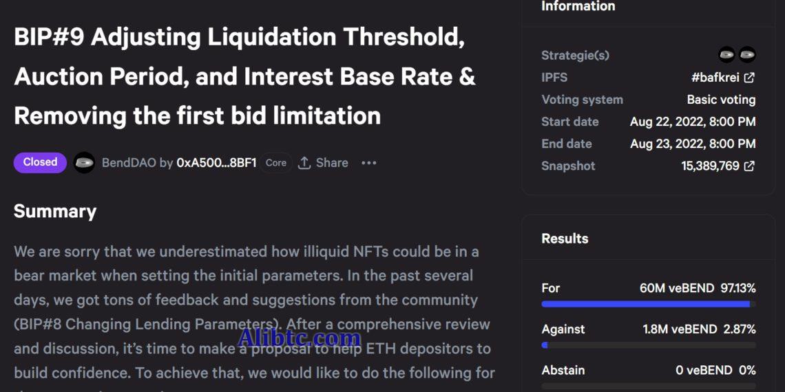 为避免NFT清算！BendDAO BIP9提案通过 接着再提BIP10提案