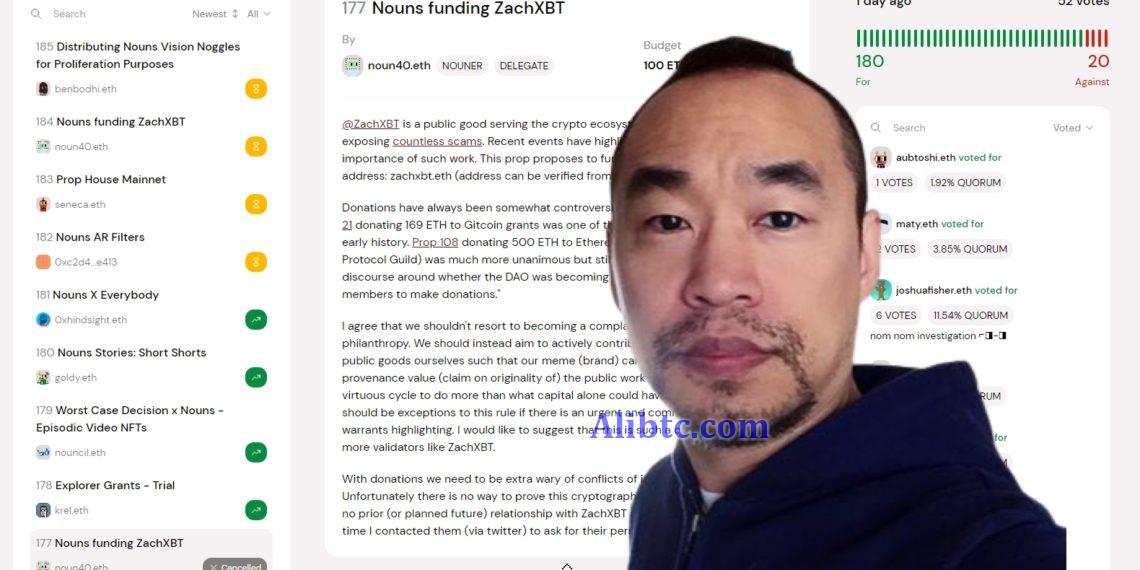 NFT项目Nouns通过DAO投票向链上侦探ZachXBT捐赠100枚ETH 但却诡异取消