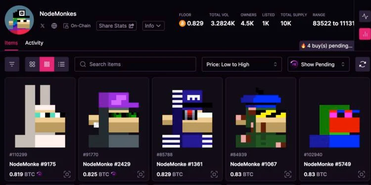 比特币NFT节点猴NodeMonkes市值超BAYC!无聊猿走下神坛?