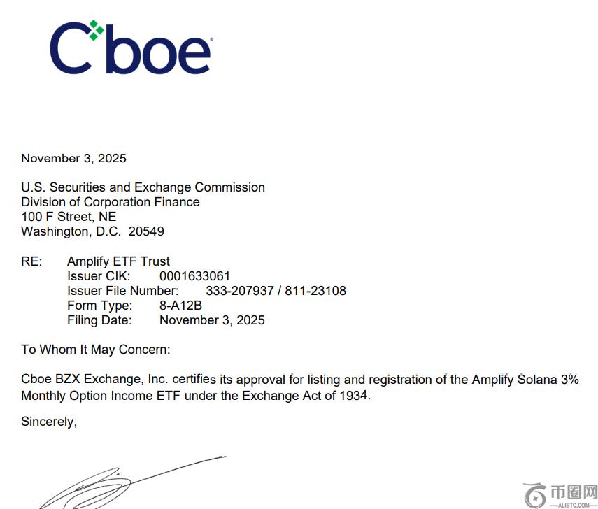 Amplify Solana ETF今日登陆Cboe交易所：市场再迎新投资工具