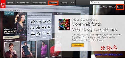 Adobe公司的网站首页