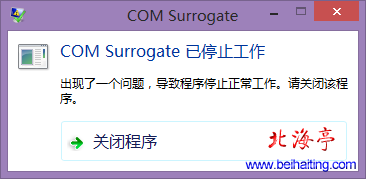 Win8提示COM Surrogate已停止工作截图