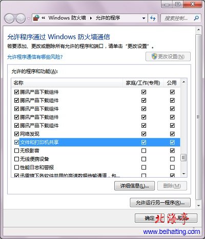 Win7防火墙设置在哪里,Win7怎么设置防火墙---Win7防火墙“允许程序或功能通过Windows防火墙”界面