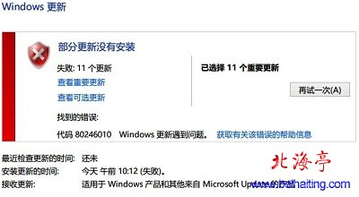 Win8.1更新失败错误代码80246010问题截图