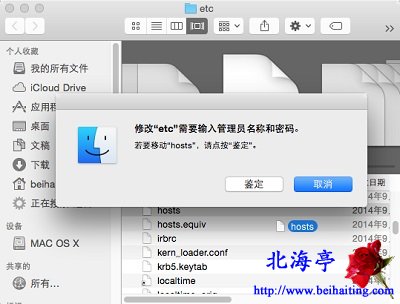苹果Mac hosts文件在哪里,Mac怎么修改hosts文件---拖回时提示界面