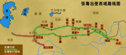 宛马至今来---汉族疆域的定型---张骞出使西域路线